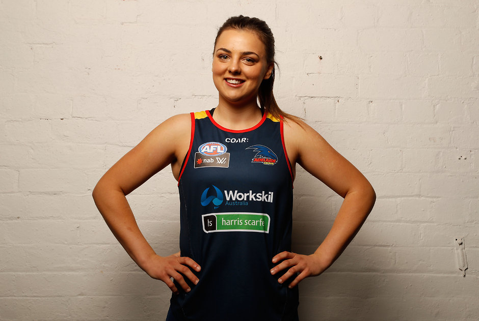 AFL 2016 Media - AFL Womens Apparel Launch MELBOURNE, AUSTRALIA - NOVEMBER 10: Ebony Marinoff of the Crows poses during the AFL Womens Apparel Launch at Kensington Collective in Melbourne, Australia on November 10, 2016. (Photo by Adam Trafford/AFL Media)